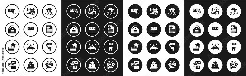 Set House with dollar, Garage, Rent, contract, and Credit card icon. Vector Set House with dollar, Garage, Rent, contract, and Credit card icon. Vector