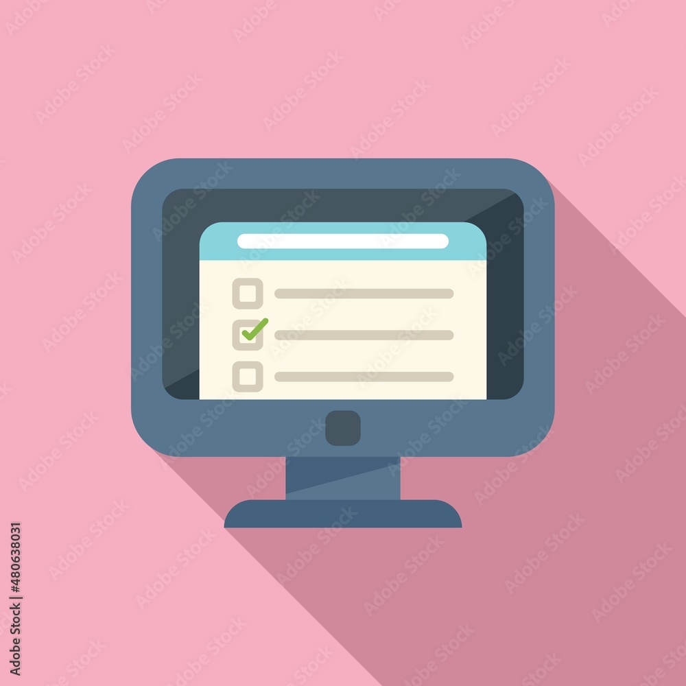 Pc exam study icon flat vector. Final homework