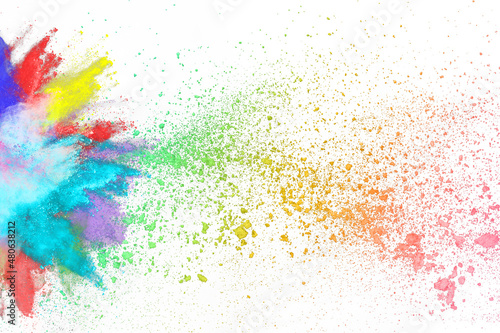 Fototapeta Naklejka Na Ścianę i Meble -  abstract powder splatted background. Colorful powder explosion on white background. Colored cloud. Colorful dust explode. Paint Holi.