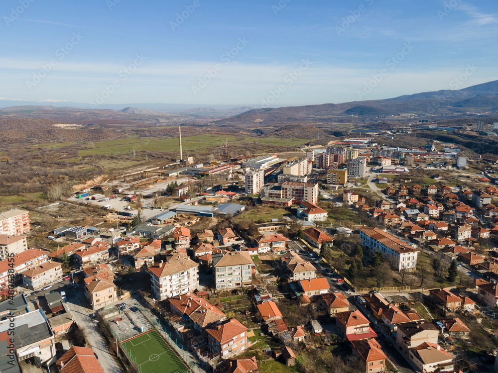 Aerial view of historical town of Peshtera, Bulgaria