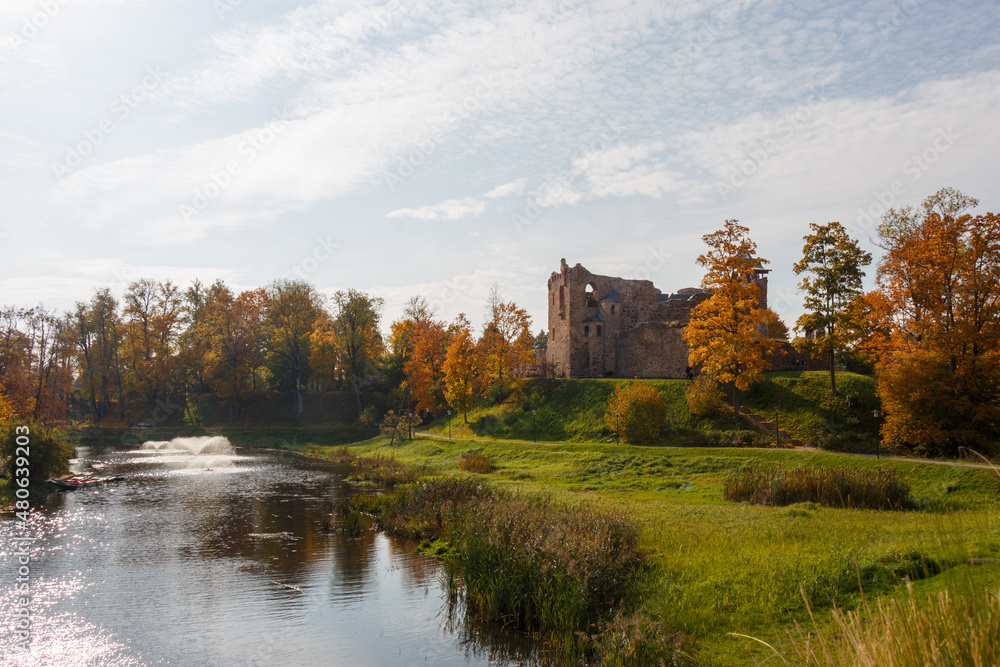 Castle by the river in autumn