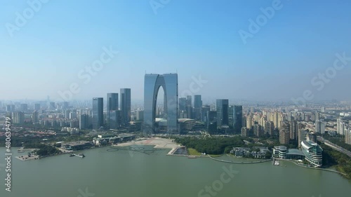 Wallpaper Mural Aerial photography of urban architecture skyline by Jinji Lake in Suzhou Torontodigital.ca