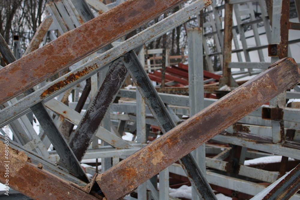 old rusty metal constructions and beams closeup old rusty metal constructions and beams closeup