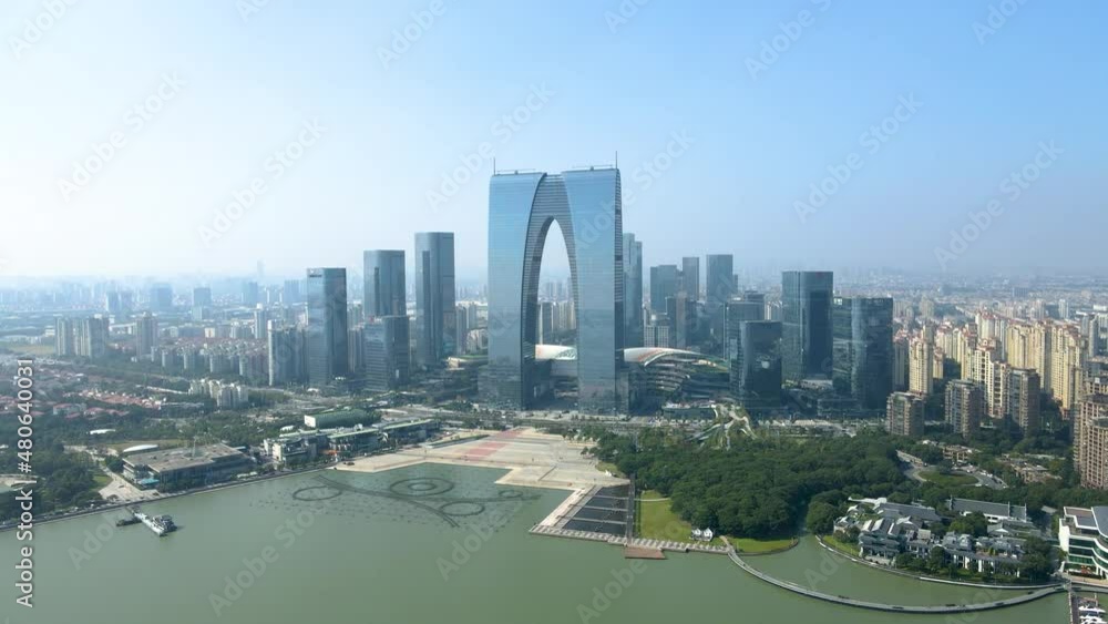 Aerial photography of urban architecture skyline by Jinji Lake in Suzhou Aerial photography of urban architecture skyline by Jinji Lake in Suzhou