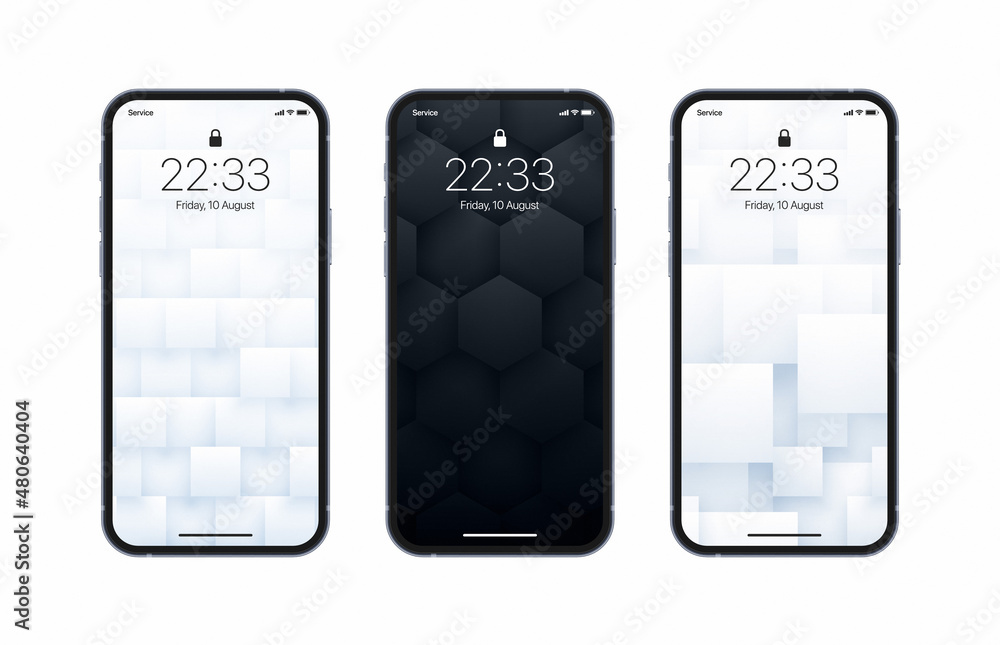 Different Variations Black And White 3D Geometric Wallpaper Set On Photo  Realistic Smart Phone Screen Isolated On White Background. Abstract 3D  Rendered Textures Vertical Screensavers For Smartphone Stock Vector | Adobe  Stock