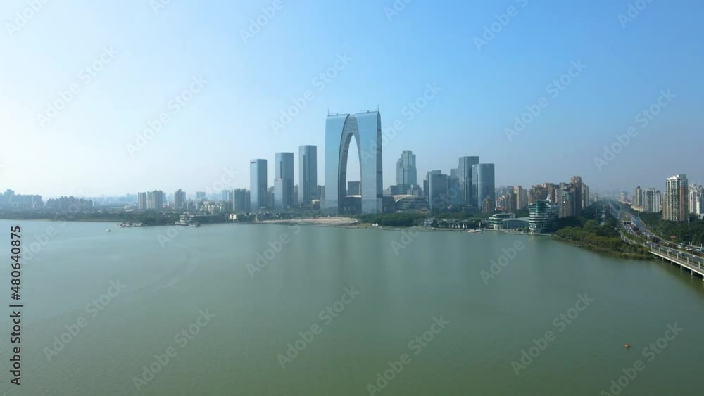 Aerial photography of urban architecture skyline by Jinji Lake in Suzhou Aerial photography of urban architecture skyline by Jinji Lake in Suzhou