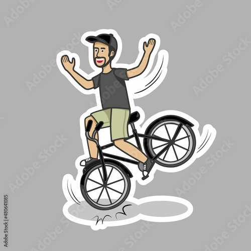 The guy falls off the bike