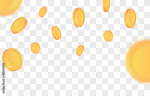 Gold coins falls from the sky vector illustration. Falling coins, falling money, flying gold coins, golden rain. Jackpot or success concept.