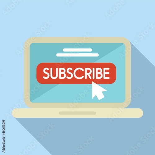 Subscription laptop icon flat vector. Model service
