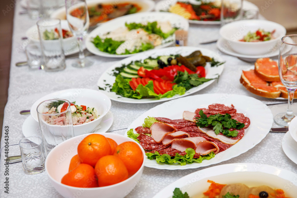 Fototapeta premium Banquet table with various dishes.