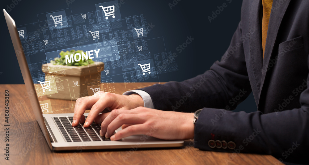 Businessman working on laptop concept Businessman working on laptop concept