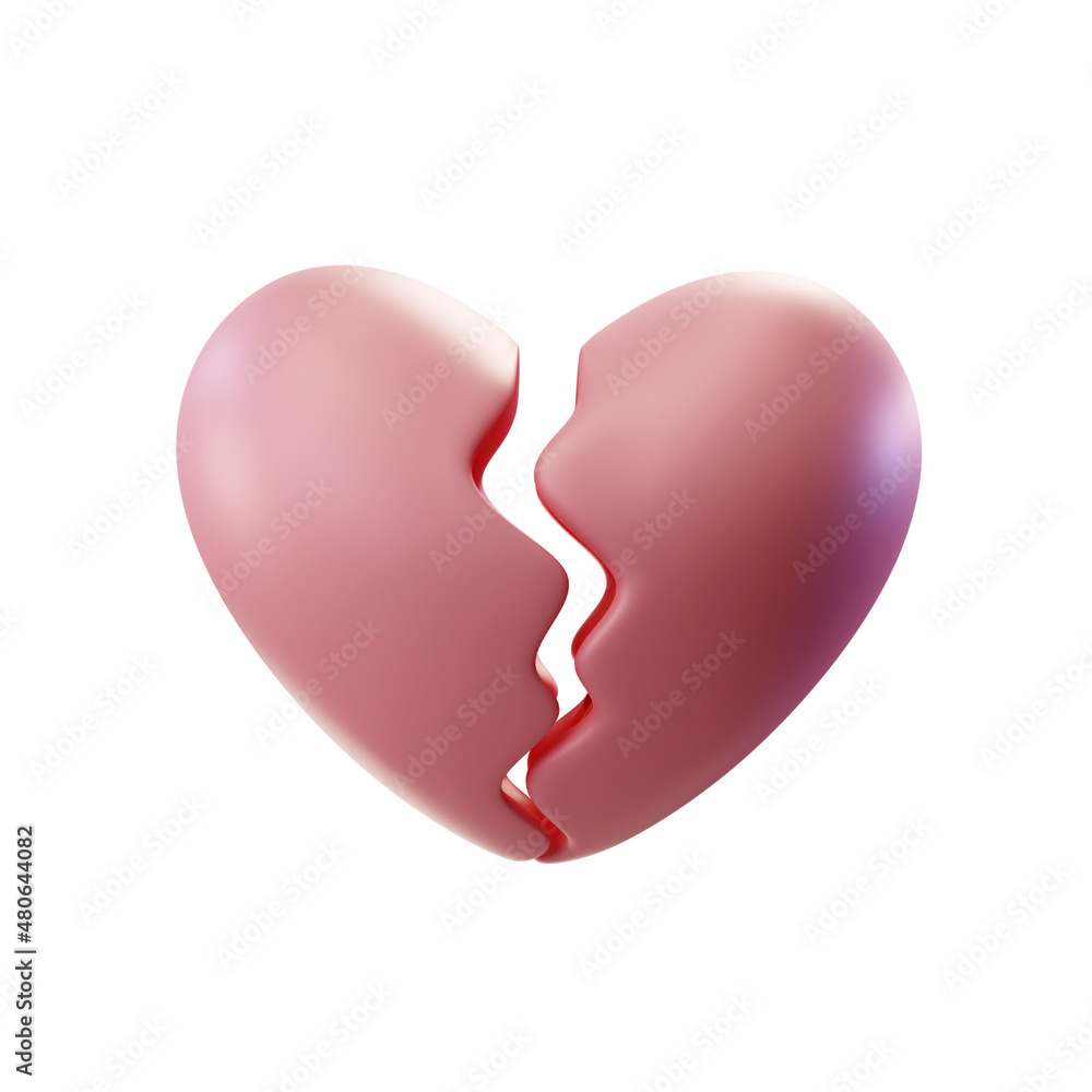 3d render illustration of broken heart in two parts 3d render illustration of broken heart in two parts