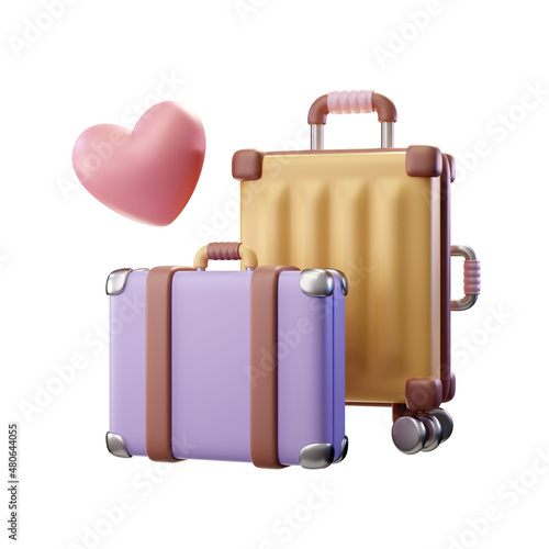3d render illustration of a pair of suitcases of different design and heart (ID: 480644055)