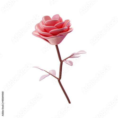 3d render illustration of half open red rose with leaves and stem (ID: 480644061)