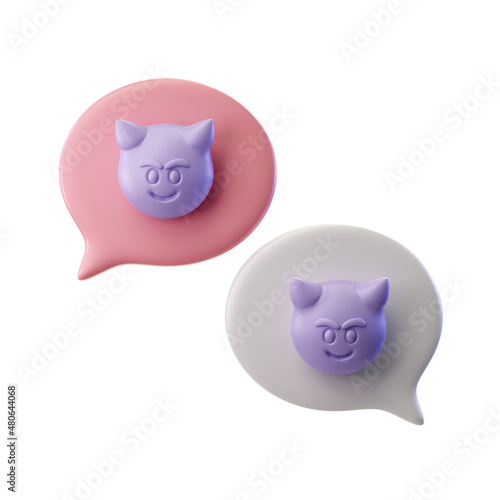 3d render illustration of chat bubbles with purple devil emojis (ID: 480644068)