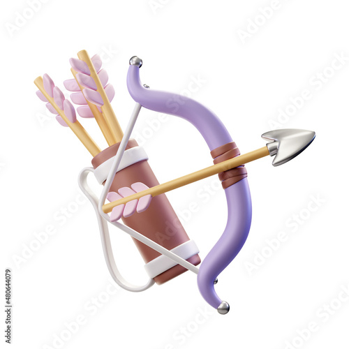 3d render illustration of wooden cupid bow and arrow and leather quiver (ID: 480644079)
