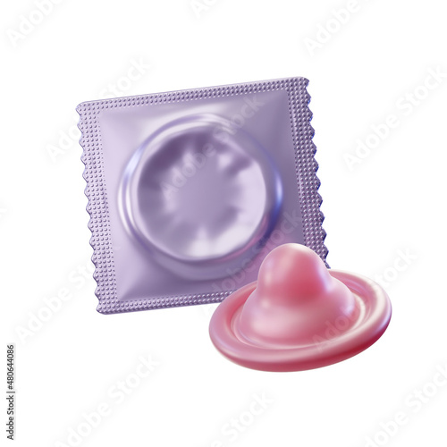 3d render illustration of closed condom and open colored condom
 (ID: 480644086)