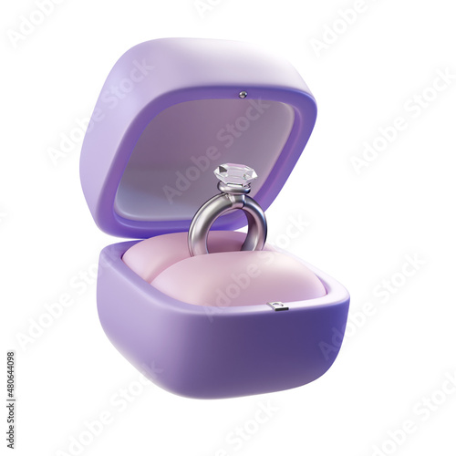 3d render illustration of diamond and silver engagement ring in a velvet box
 (ID: 480644098)