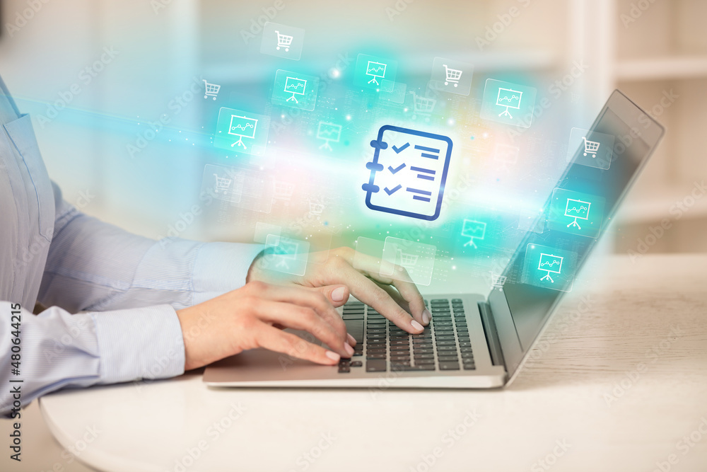 Businessman working on laptop with new business Businessman working on laptop with new business