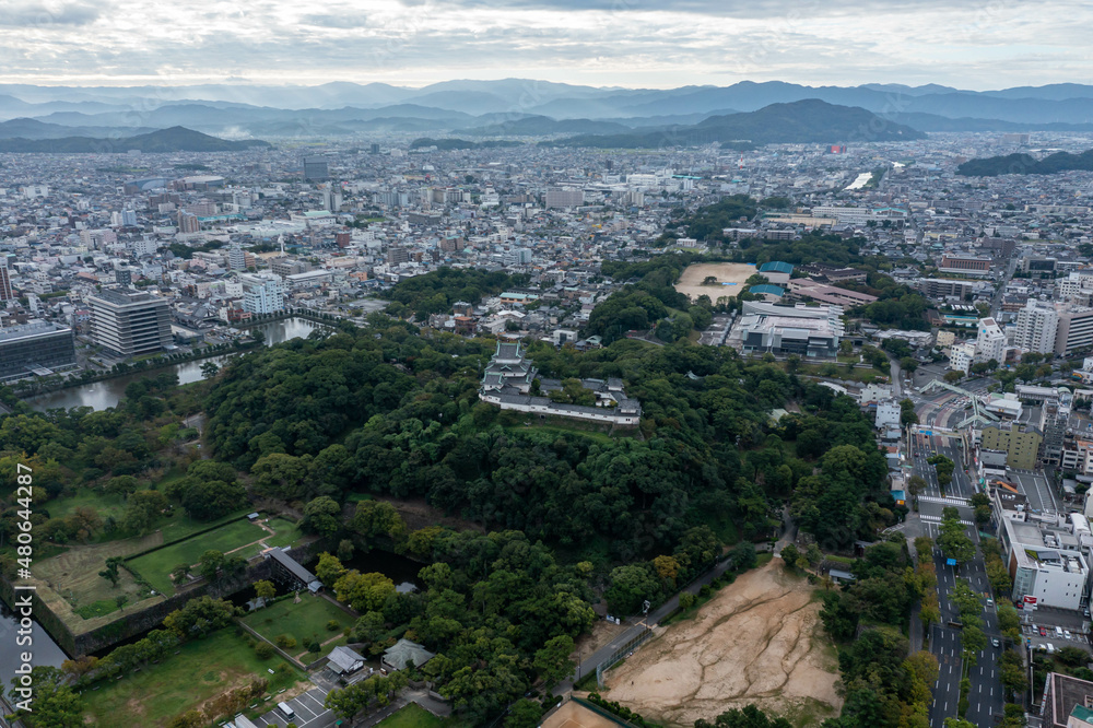 Wakayama city and Castle, Aerial view, Japan