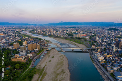 Aerial View of Nagara River and Gifu City at Sunrise  Japan
