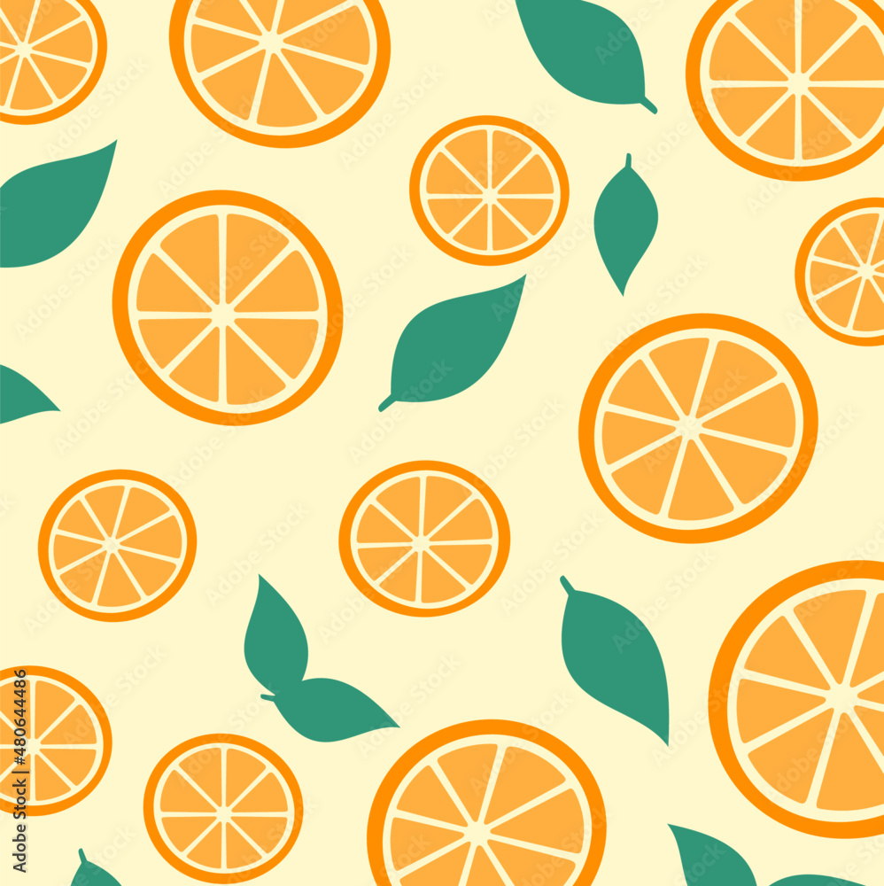 background design with orange fruit and leaf pattern