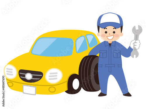 自動車整備士の男性と自動車