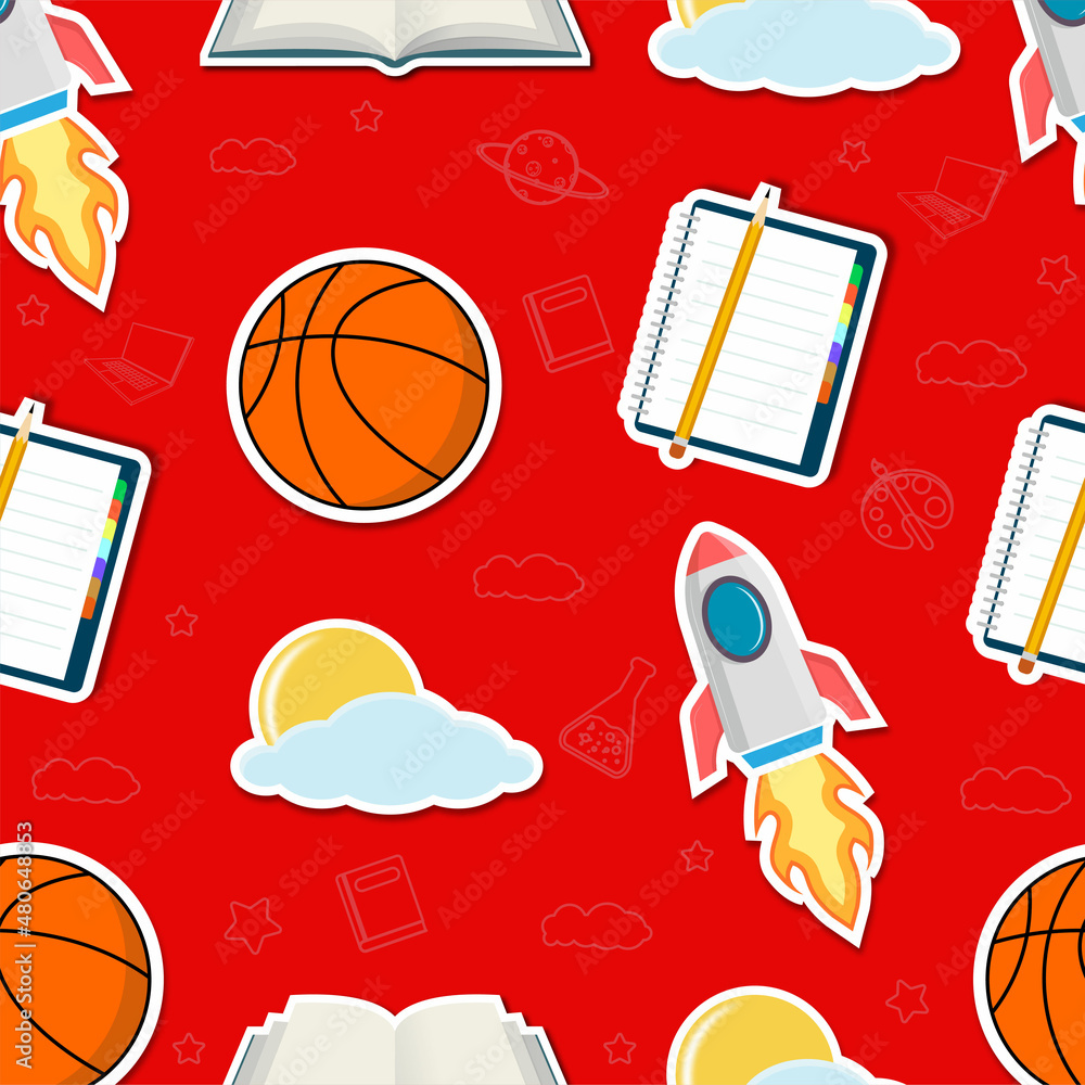 Red color school art seamless pattern fit for a school event