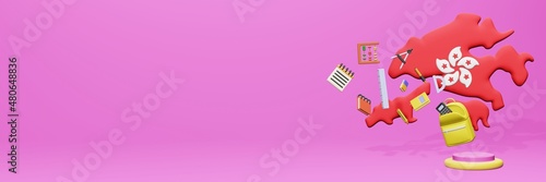 Photography 3d rendering of the use of school tools in Hongkong for holidays and school entr