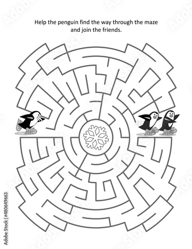 Maze game for kids with skating penguins
