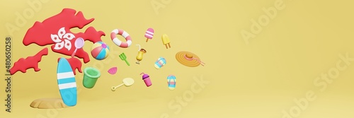 Photography 3d rendering of summer vacation in Hongkong for social media template