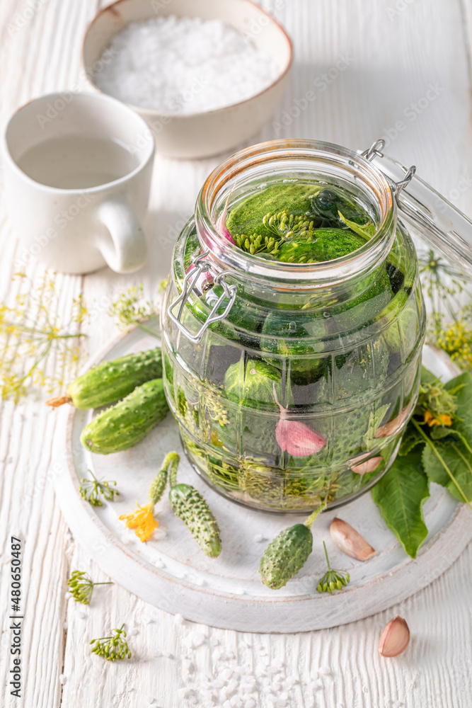 Ταπετσαρία Healthy gherkins with garlic, horseradish and dill.