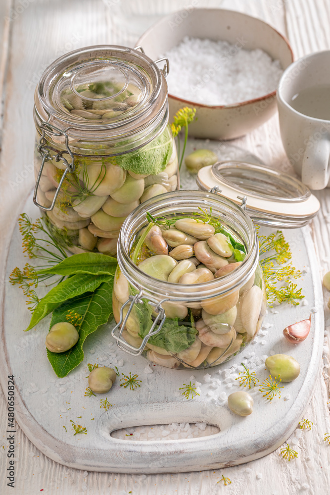Preparation for pickled broad bean made of organic vegetables. Preparation for pickled broad bean made of organic vegetables.