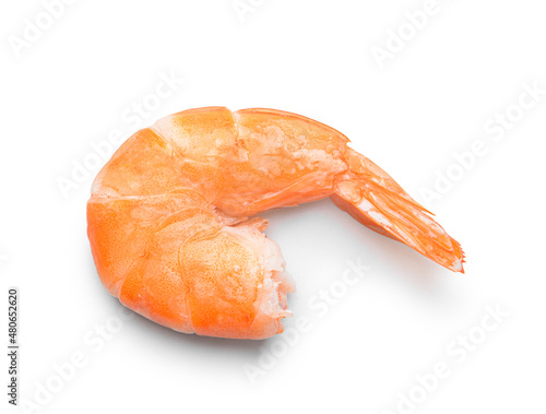 Tasty boiled shrimp tail on white background
