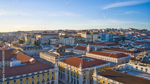 Lisbon, Portugal - January 13, 2022: Lisbon Town hall. Aerial drone view from Commerce Square.