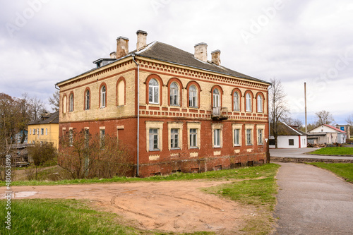 low-rise houses in the old style. cloudy autumn day in a provincial town © Konstantin