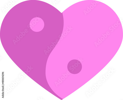 Yin Yang Heart Valentine Day icon. Peace and Balance. Self-love harmony illustration.