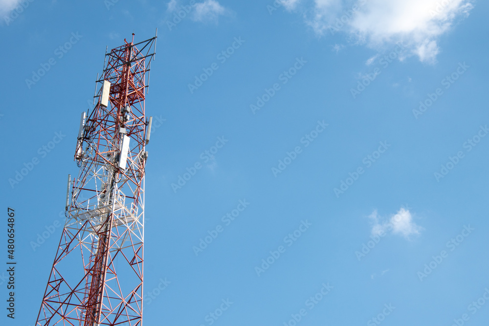 Telecommunication tower of 4G and 5G cellular. Antenna transmission communication. Cell phone signal base station. Telecommunication tower of 4G and 5G cellular. Antenna transmission communication. Cell phone signal base station.