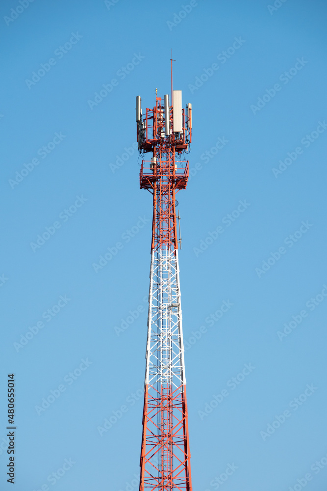 Telecommunication tower of 4G and 5G cellular. Antenna transmission communication. Cell phone signal base station. Telecommunication tower of 4G and 5G cellular. Antenna transmission communication. Cell phone signal base station.