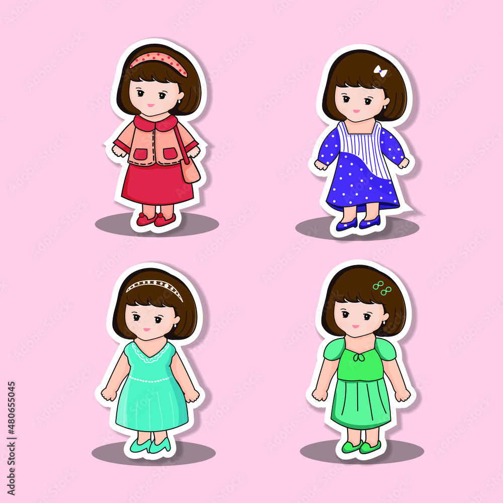 cute girl cartoon with different dresses cute girl cartoon with different dresses