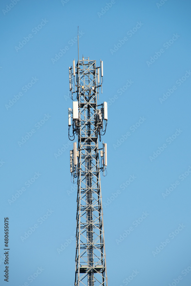 Telecommunication tower of 4G and 5G cellular. Antenna transmission communication. Cell phone signal base station. Telecommunication tower of 4G and 5G cellular. Antenna transmission communication. Cell phone signal base station.