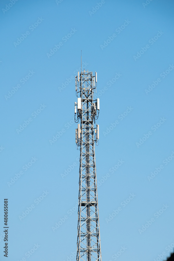 Telecommunication tower of 4G and 5G cellular. Antenna transmission communication. Cell phone signal base station. Telecommunication tower of 4G and 5G cellular. Antenna transmission communication. Cell phone signal base station.