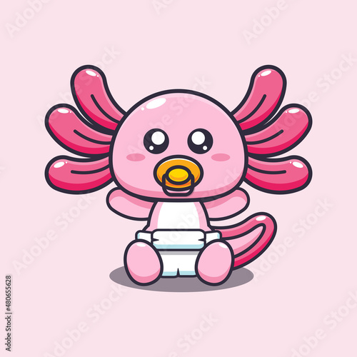 Cute baby axolotl cartoon vector illustration.
