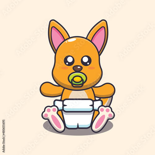 Cute baby kangaroo cartoon vector illustration.