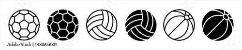 Volleyball, Football, Beachball icon. Beach ball, soccer ball, volley ball icon vector.