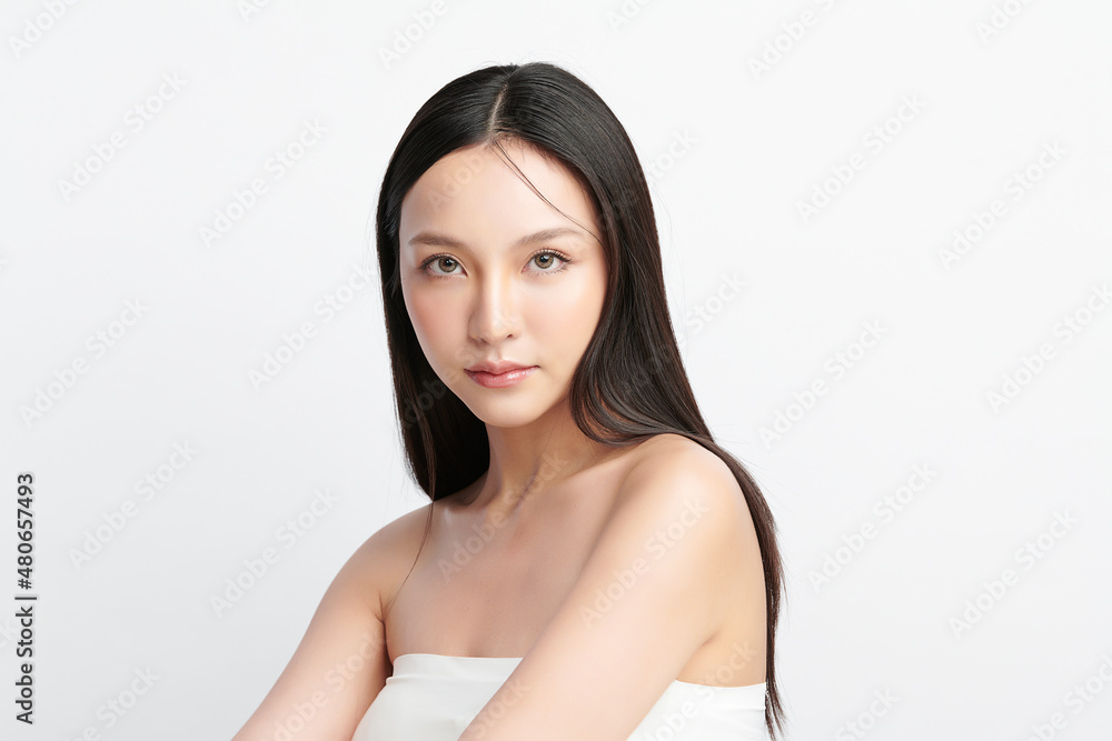 Beautiful young asian woman with clean fresh skin on white background, Face care, Facial treatment, Cosmetology, beauty and spa, Asian women portrait. Beautiful young asian woman with clean fresh skin on white background, Face care, Facial treatment, Cosmetology, beauty and spa, Asian women portrait.