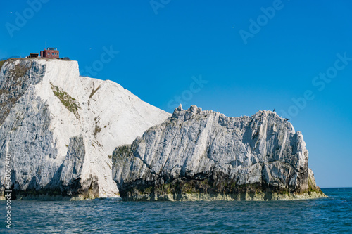 View of the Needles and cliffs in Alum Bay, Isle of Wight, United Kingdom photo