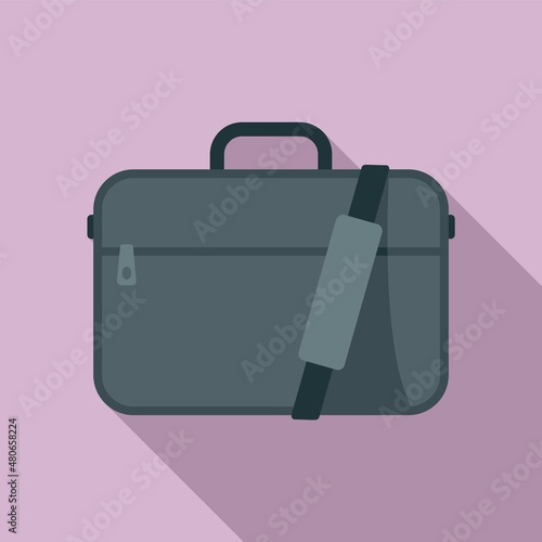 Laptop suitcase icon flat vector. Case bag