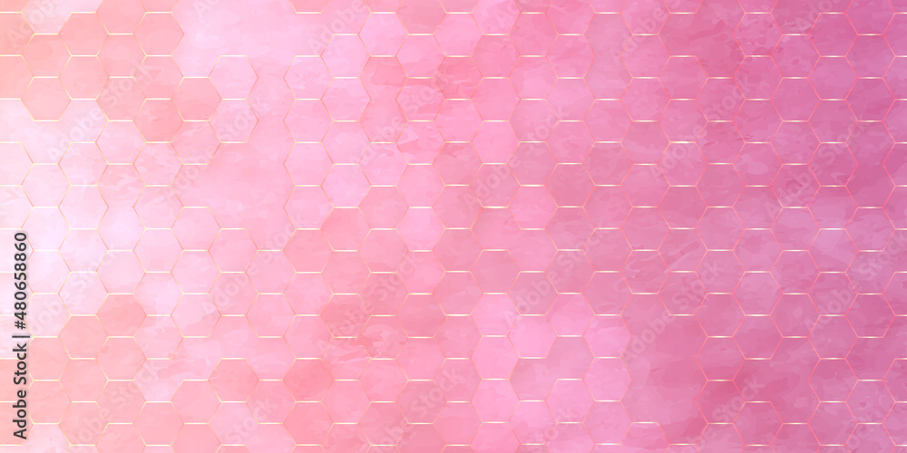abstract pink watercolor concept 3d geometric hexagon background with space for your text for cover,card,invitation,decoration and design.