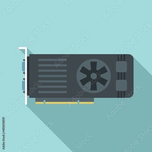 Video card cooler icon flat vector. Computer gpu